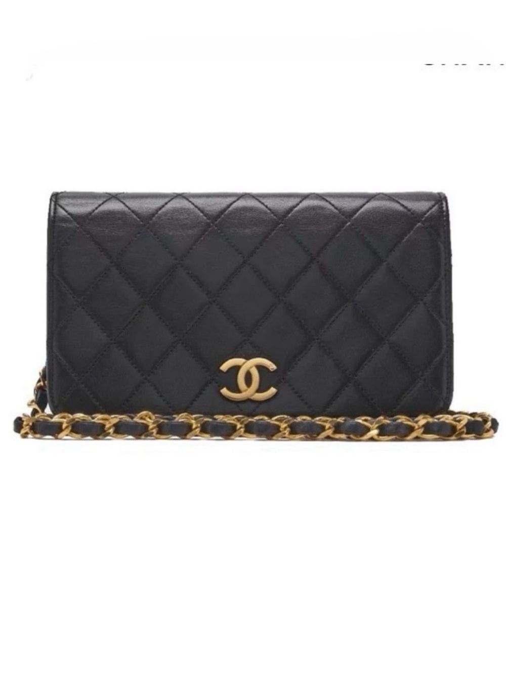 Authentic CHANEL 24k gold plated black lambskin classic flap shoulder bag